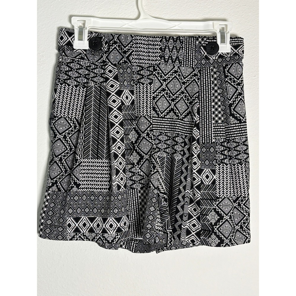 Robert Louis Womens Small Geometric Tribal Patchwork Shorts Black White High